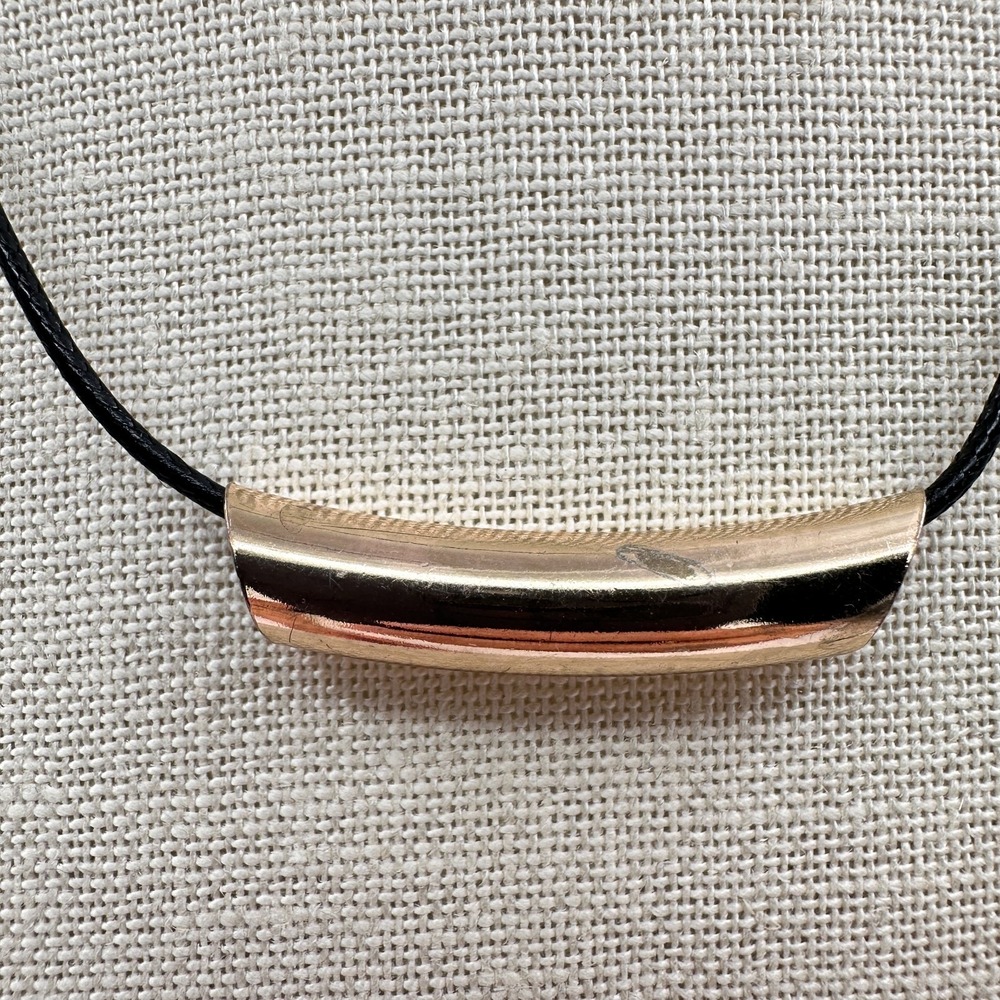 Vintage Y2K Black Cord Gold Tone Curved Tube Slide Necklace Women's Jewelry Boho
